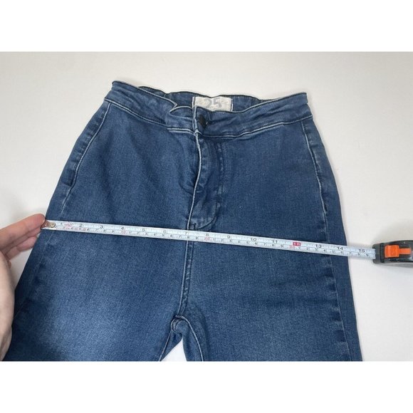 FREE PEOPLE Just Float On Flare Jeans High Rise Stretch Denim Bell Raw Hem 25 - Picture 7 of 9